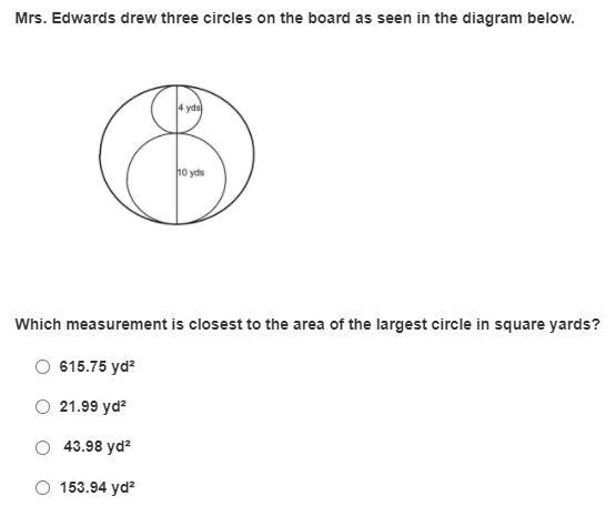 Mrs. Edwards drew three circles on the board as seen in the diagram below. Which measurement-example-1