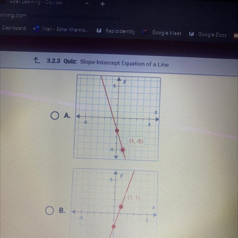 On a piece of paper graph y=-3x-2 determine which answer matches the graph you drew-example-1