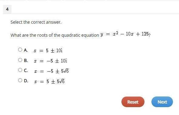 What are the roots of the quadratic equation y=x^2 -10x +125?-example-1