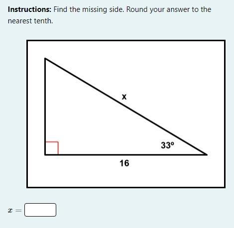 Find the missing side. Round your answer to the nearest tenth.-example-1