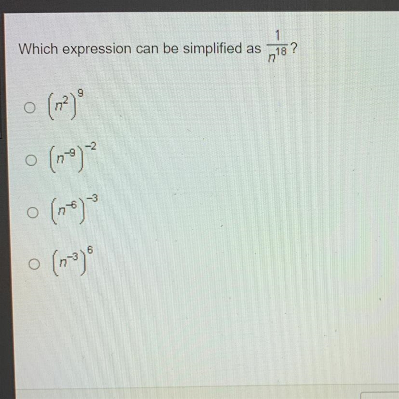 Which expression can be simplified as18 O (1²) 9 (9) O (no)-3 O O (n-3)⁰-example-1