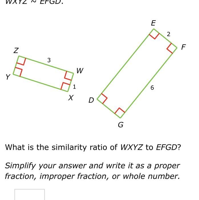 WXYZ~EFGD.13WXYZ26EFGDWhat is the similarity ratio of WXYZ to EFGD?Simplify your answer-example-1