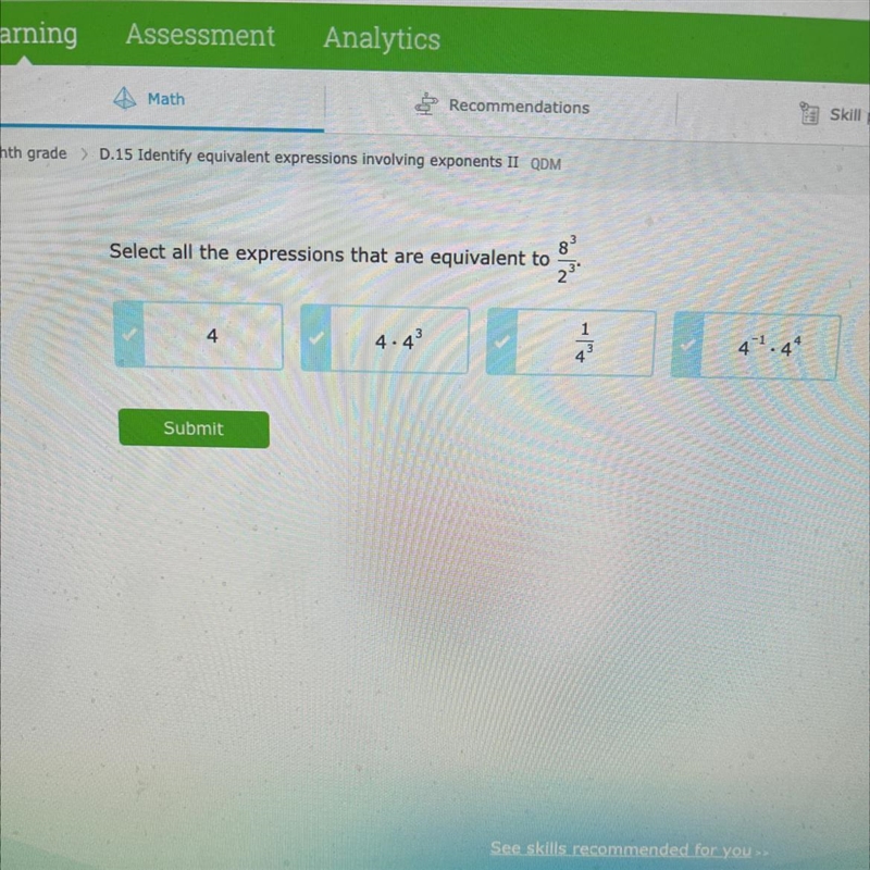 Select all the expressions that are equivalent to 8^3/2^3-example-1