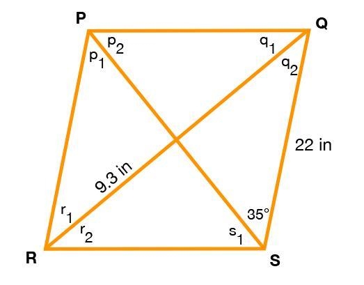 What is the length of diagonal RQ? 9.3 in 22 in 18.6 in 11 in-example-1