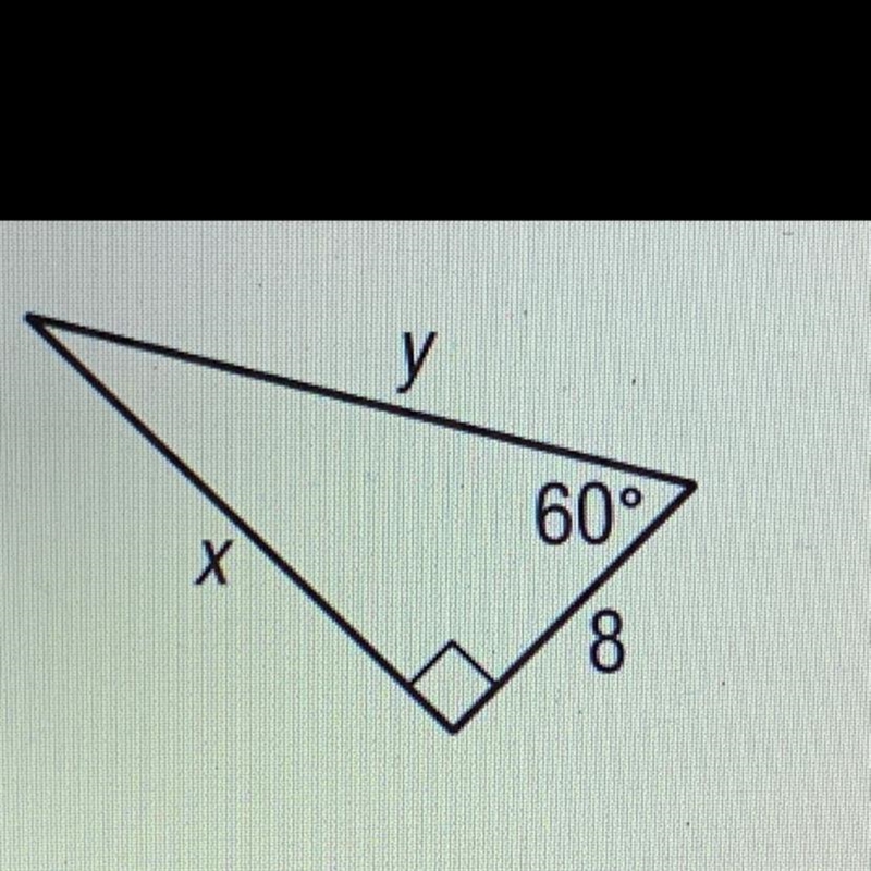 Can you find both the value of x and y? It is a 30-60-90 triangle-example-1