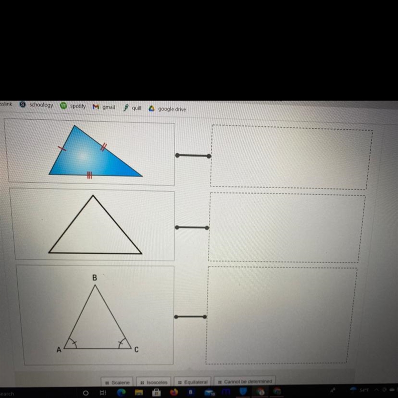 ￼determine each of the following triangles scalene, isoceles, equilateral, cannot-example-1