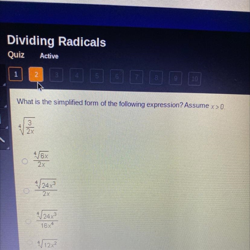 What is the simplified form of the following expression? Assume x>0. 3 2X / 4/bx-example-1