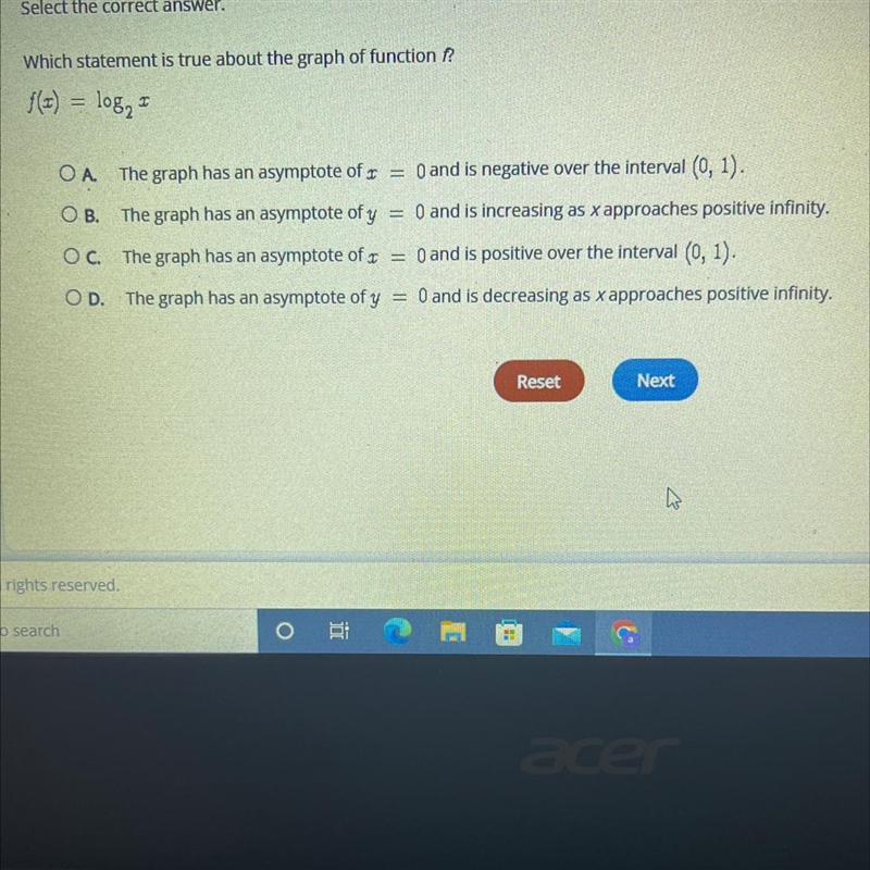 Which statement is true about the graph of function f? f(x)= ^log 2^x (picture of-example-1