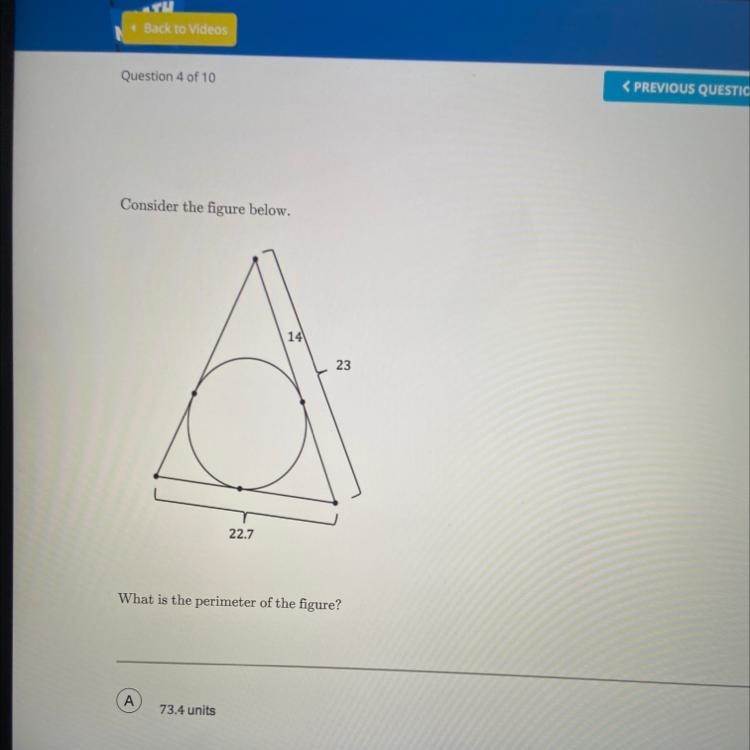 Consider the figure below. 14 23 22.7 What is the perimeter of the figure?-example-1