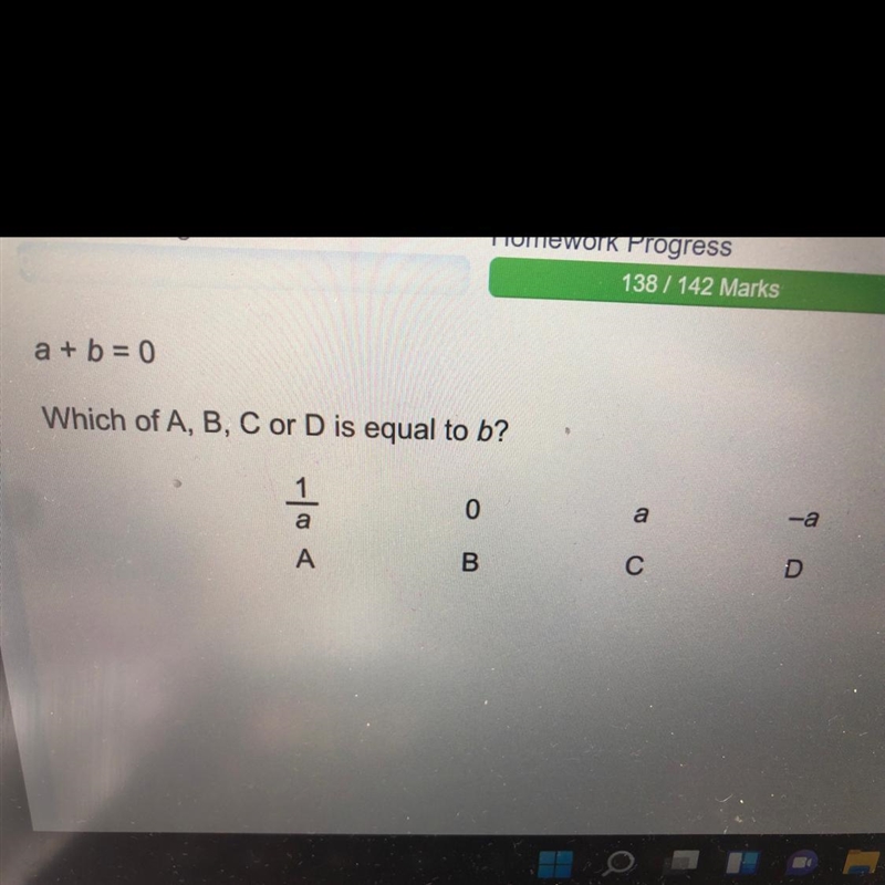 A+b=0 What does b equal-example-1