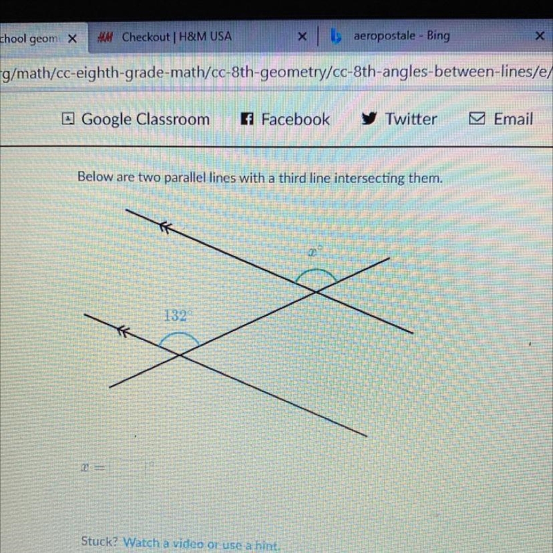 Below are two parallel lines with a third line intersecting them.20132-example-1