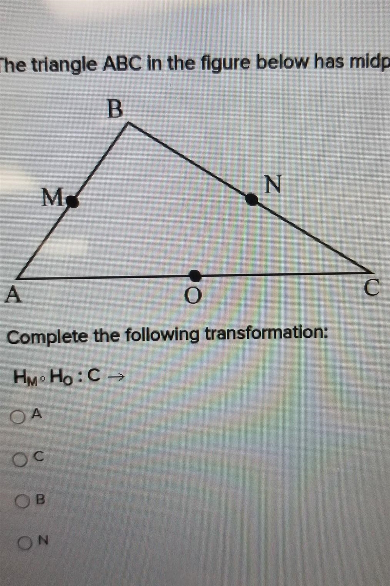 in triangle ABC in the figure below has midpoints labeled m and n and ocomplete the-example-1