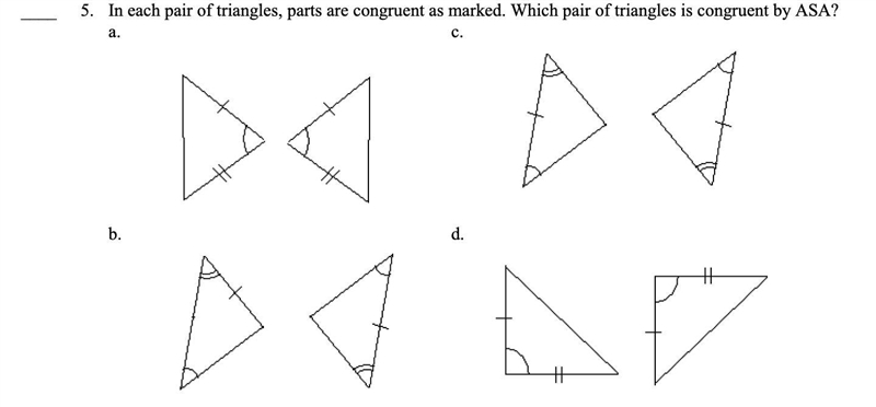 can anyone help me? In each pair of triangles, parts are congruent as marked. Which-example-1