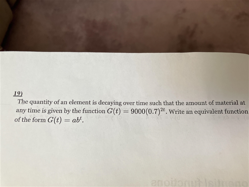 The quantity of an element is decaying over time such that the amount of material-example-1