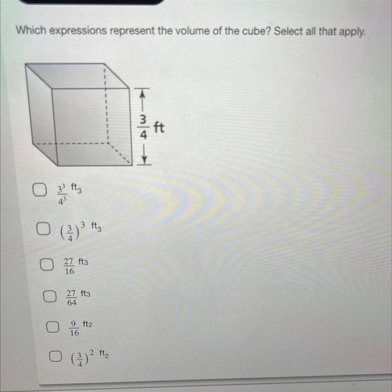 Which expressions represent the volume of the cube?-example-1