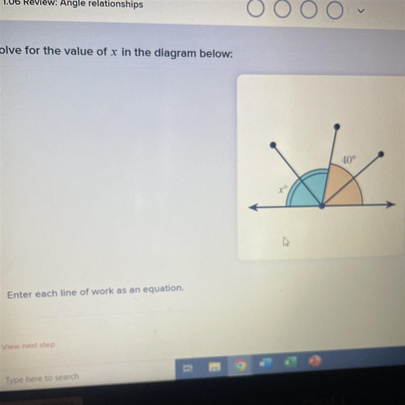 Solve for the value of x in the diagram below.-example-1