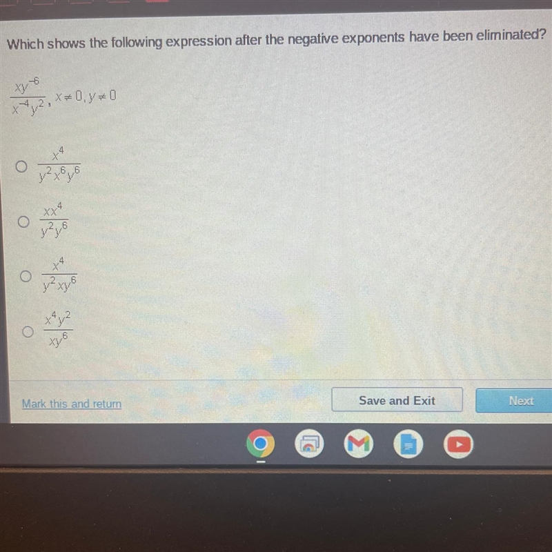 PLS HELP Which shows the following expression after the negative exponents have been-example-1