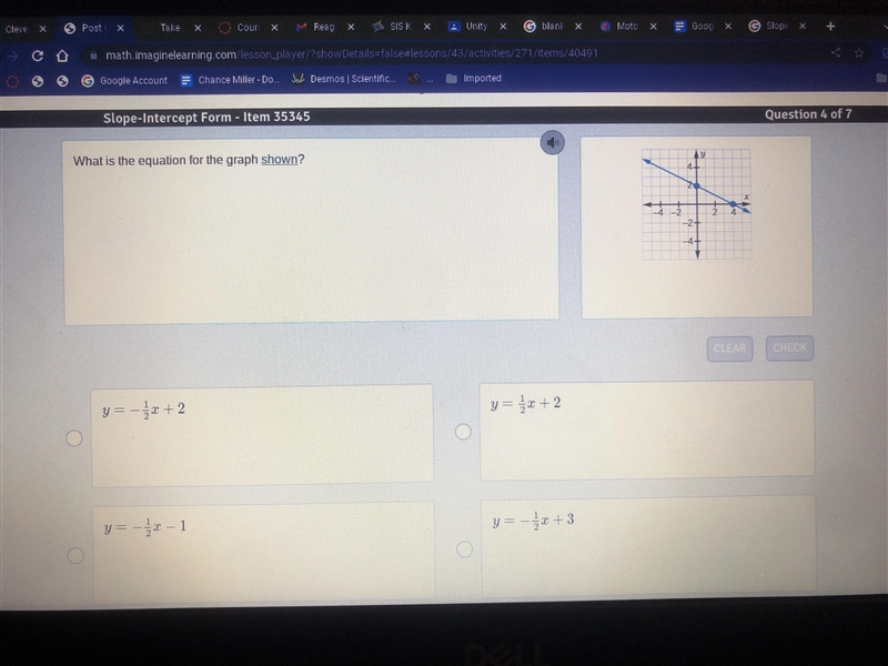 Slope-intercept Form - Item 35345 Question 4 of 7 What is the equation for the graph-example-1