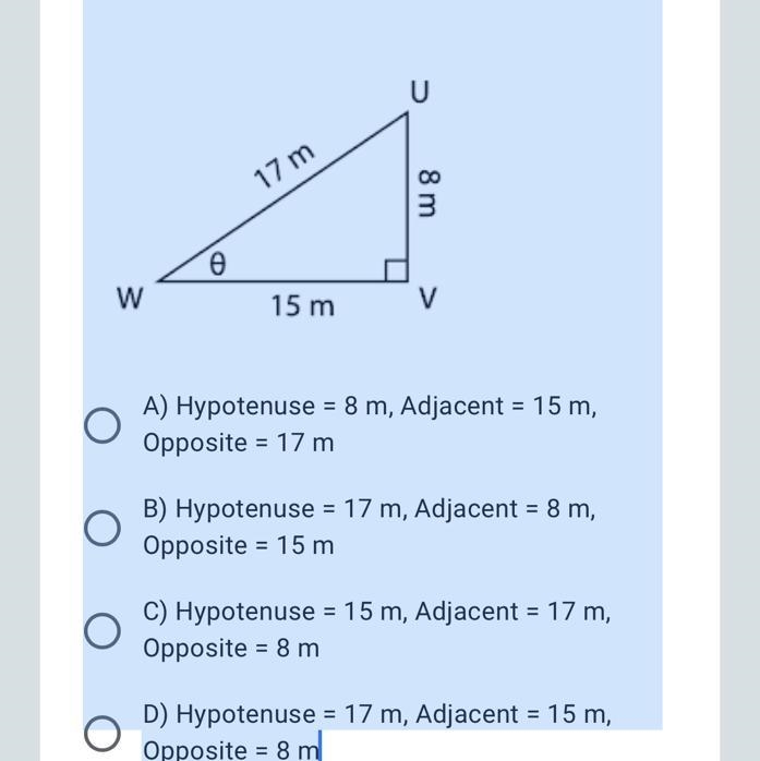 Label the sides of the right triangle. * 2 points Captionless Image A) Hypotenuse-example-1