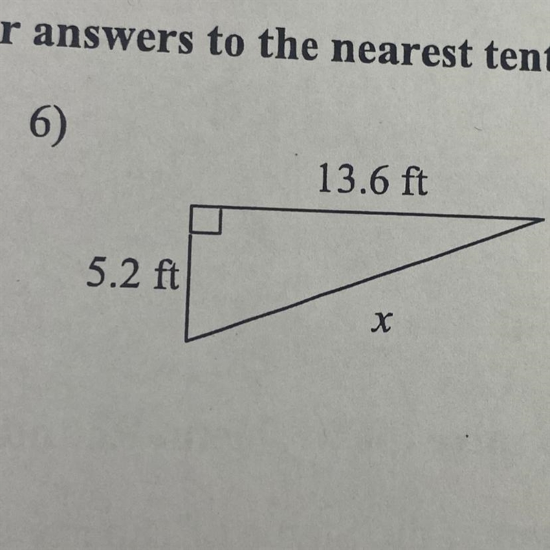 Find the missing side of each triangle. Round answers to nearest tenth. Please show-example-1