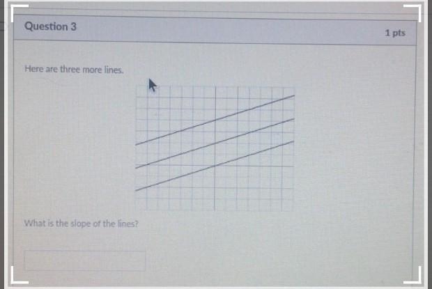 Question 3 Here are three more lines. What is the slope of the lines? 1 pts​-example-1