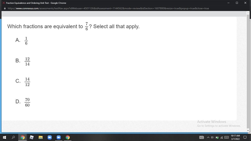 Which fractions are equivalent to 7/6? Select all that apply.-example-1