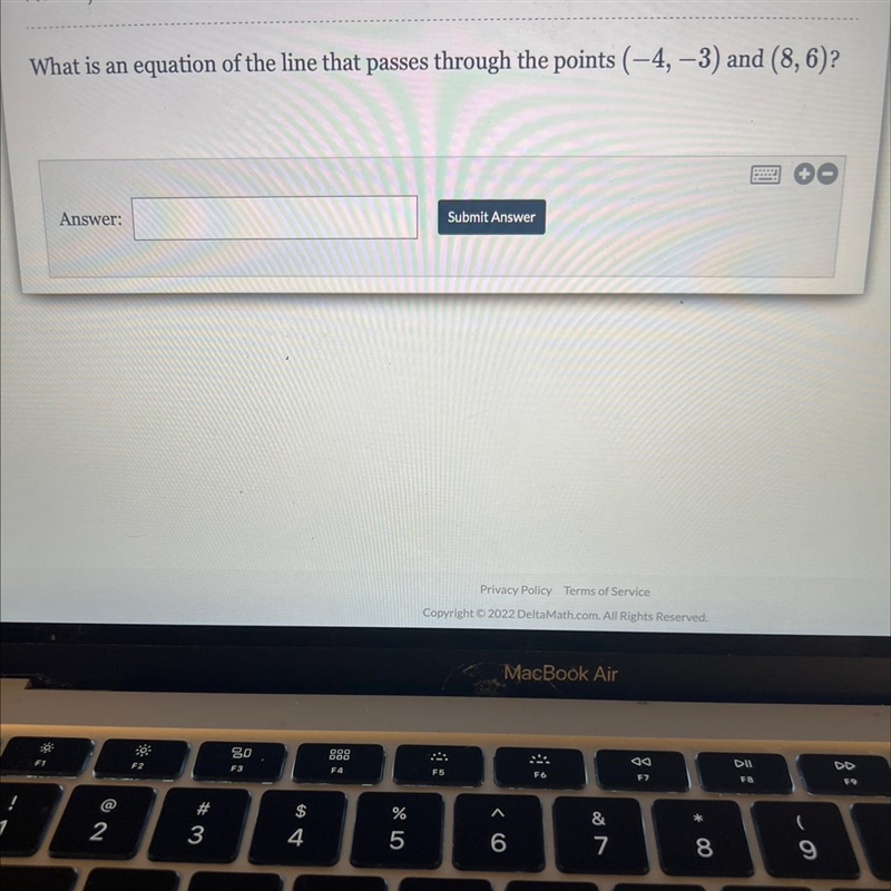 What is an equation of the line that passes through the points (-4, -3) and (8, 6)?-example-1