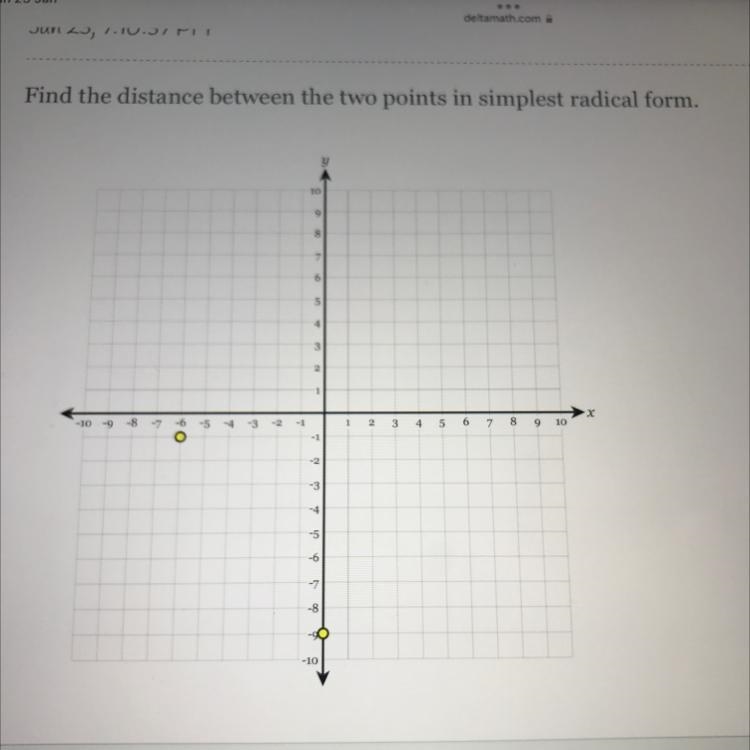 Find the distance between the two points in simplest radical form.-example-1