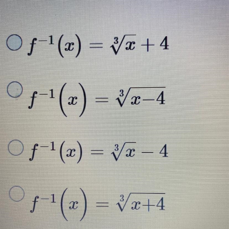 What is the inverse of f(x) = (x+4)^3-example-1