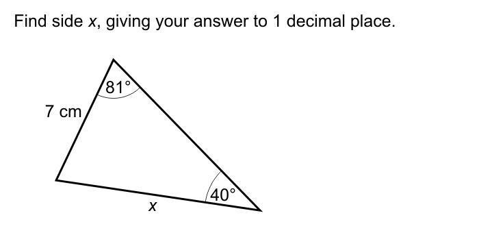 Find side x using sine rule-example-1