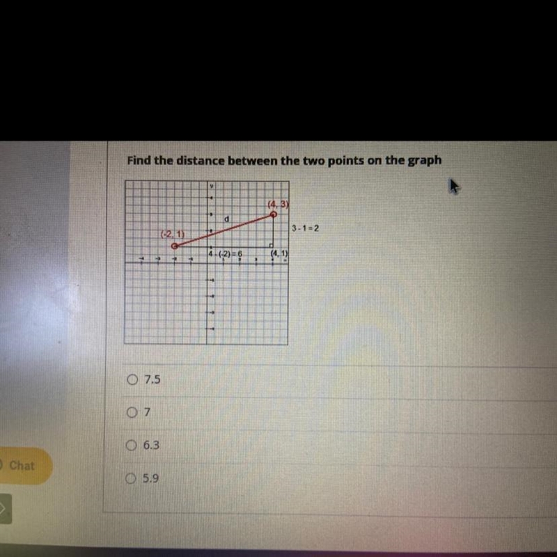 Find the distance between the two points on the graph-example-1