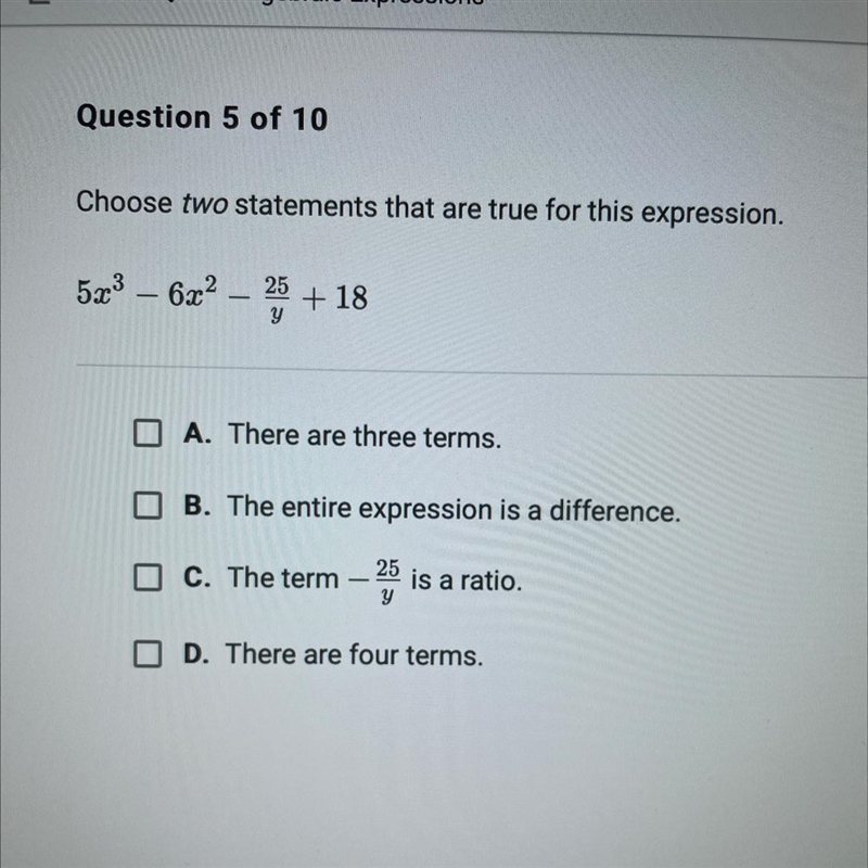 Choose two statements that are true for this expression-example-1