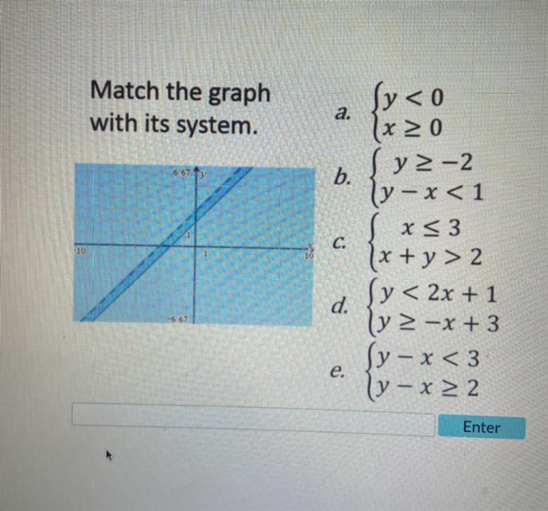 Match the graph with its system. a. 667 b. c. Syco (x > 0 y 2-2 (y - x < 1 x-example-1