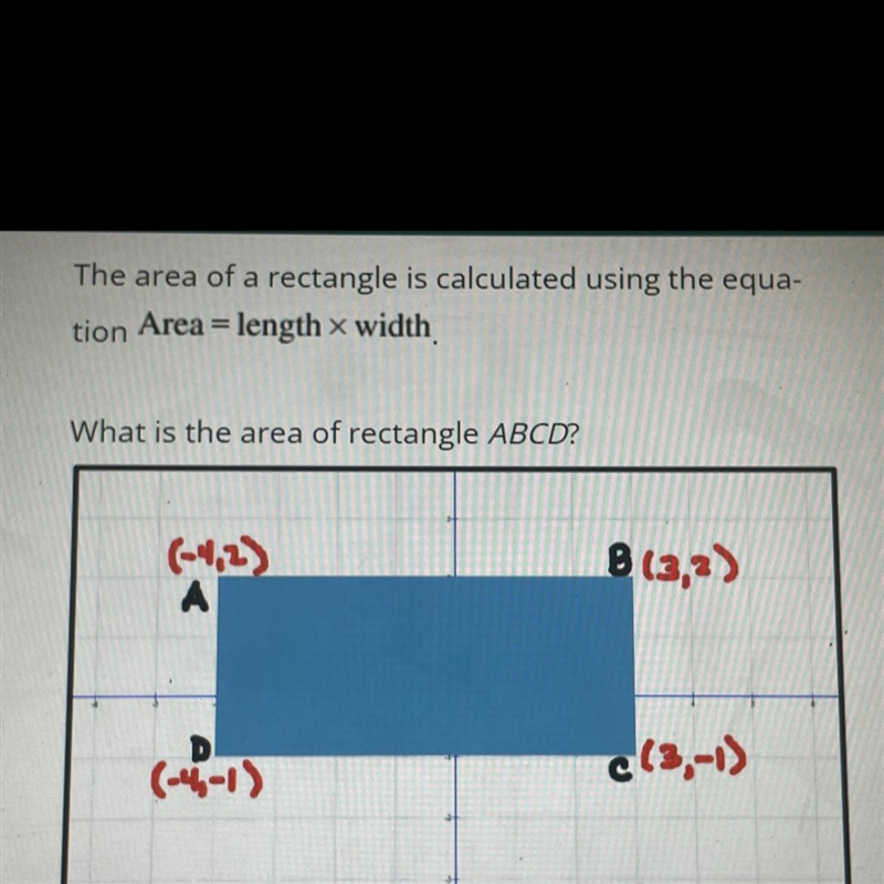 The area of a rectangle is calculated using the equation Area = length x width What-example-1