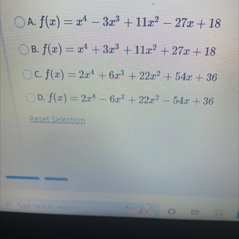 which of thw following equations has roots x=-1, x=-2, and x=3i, and passes through-example-1