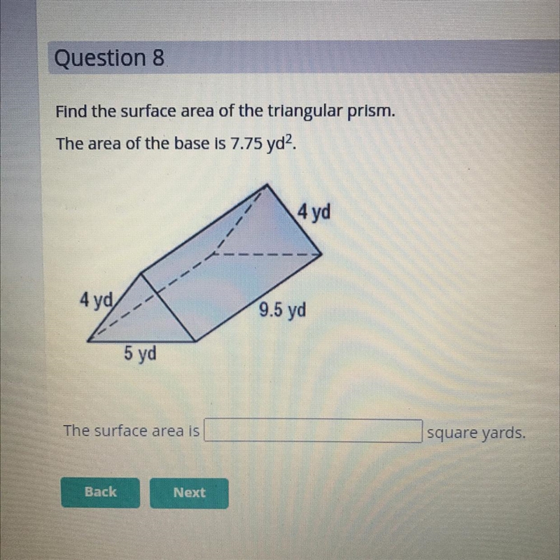 Find the surface area of the triangular prism Formula: SA= p * h + 2 * b-example-1