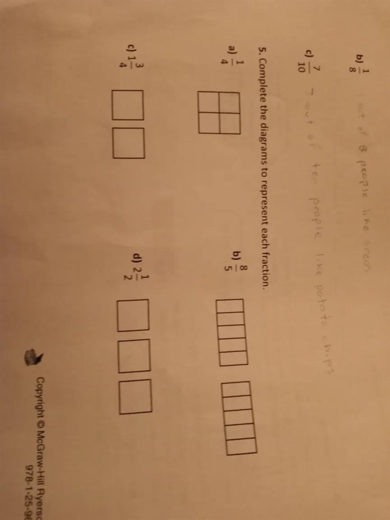 Complete the diagrams to represent each fractions. ( a) , ( c ) and (d).-example-1