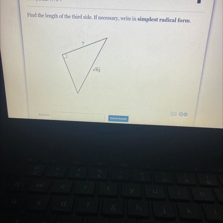 Find the length of the third side. If necessary, write in the simplest radical form-example-1