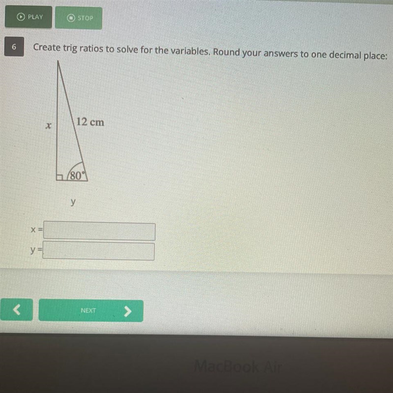 Create trig ratios to solve for the variables . ROUND YOUR ANSWER to ONE decimal place-example-1