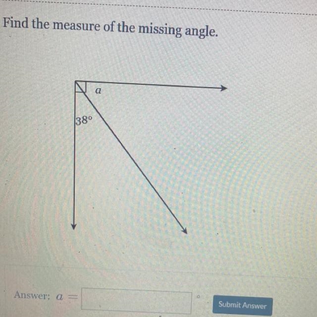 Find the measure of the missing angle.-example-1