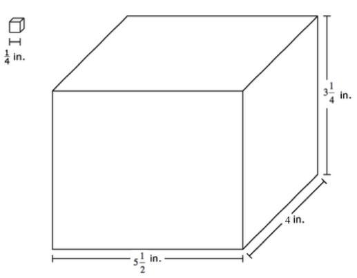 Small cubes of edge length frac{1}{4} 4 1 ​ inch will be packed into the rectangular-example-1