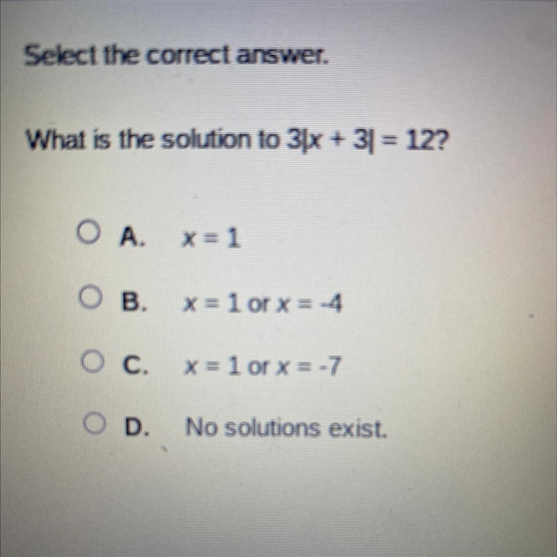 What is the solution to 3Ix + 3| = 12?-example-1