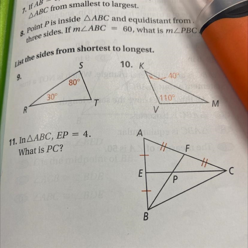 In triangle ABC, EP=4. What is PC?-example-1