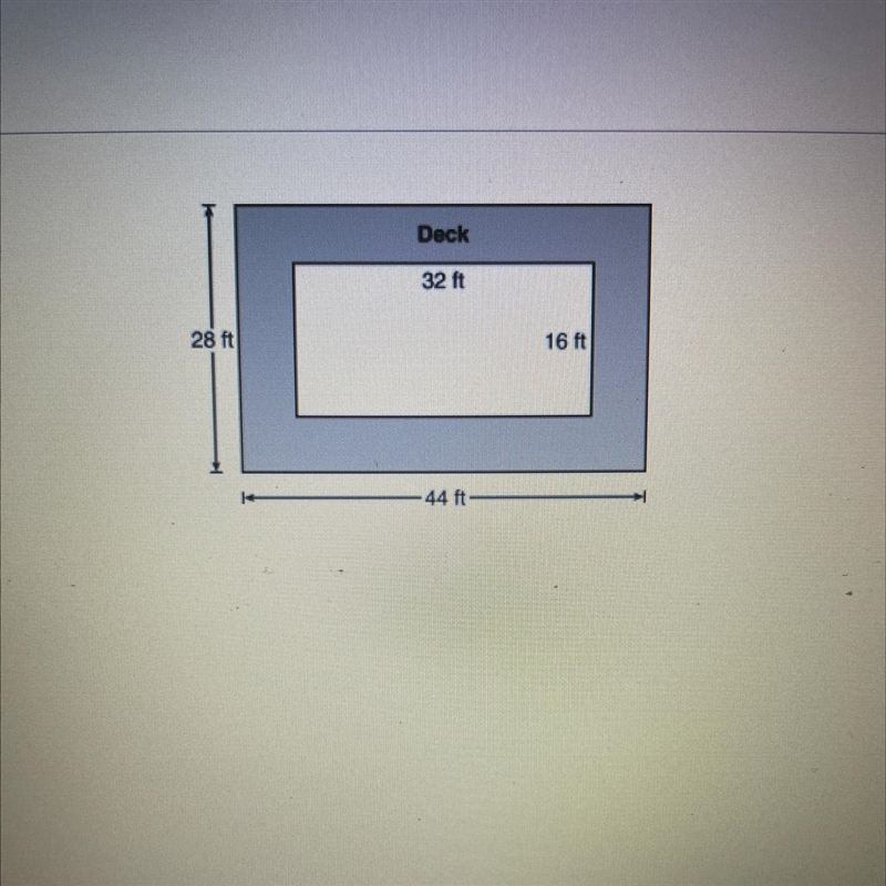 The swimming pool shown below has a 6 foot wide concrete deck around it. What is the-example-1