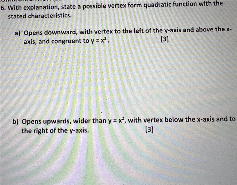 With explanation state a possible vertex form quadratic function with the stated characteristics-example-1