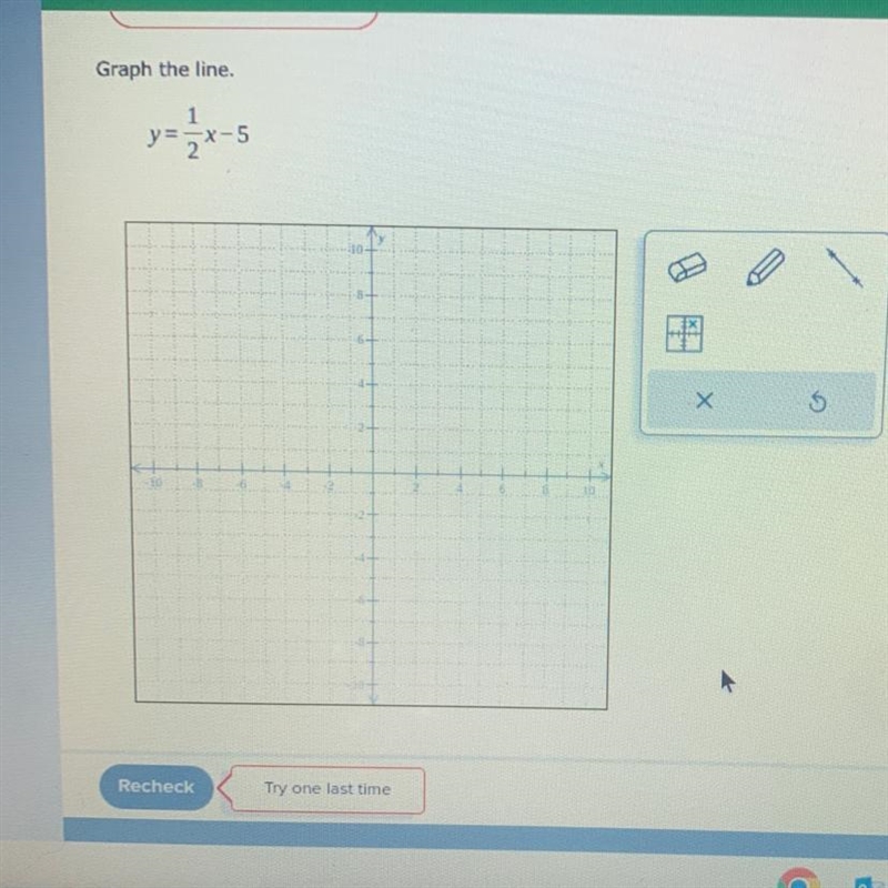 Graph the line. y= 1/2x - 5-example-1