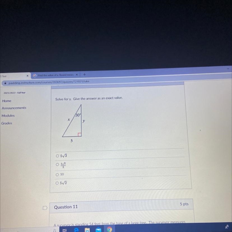 Solve for y. Give the answer as an exact value.-example-1