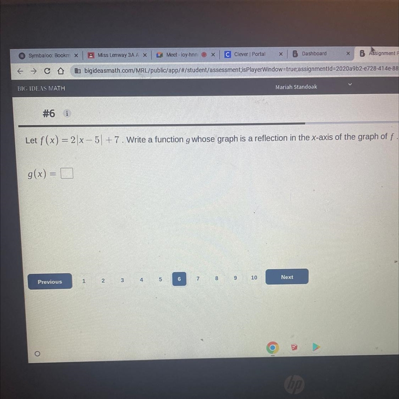 F(x)= 2|x-5|+7 write a function reflection of x-axis-example-1