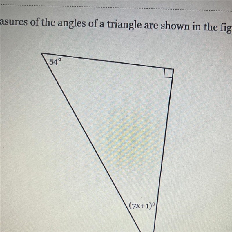 The measures of the angles of a triangle are shown in the figure below. Solve for-example-1