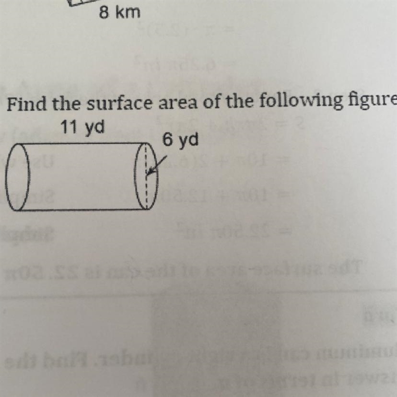 Find the surface area of the following figure. 11 yd 6 yd C-example-1